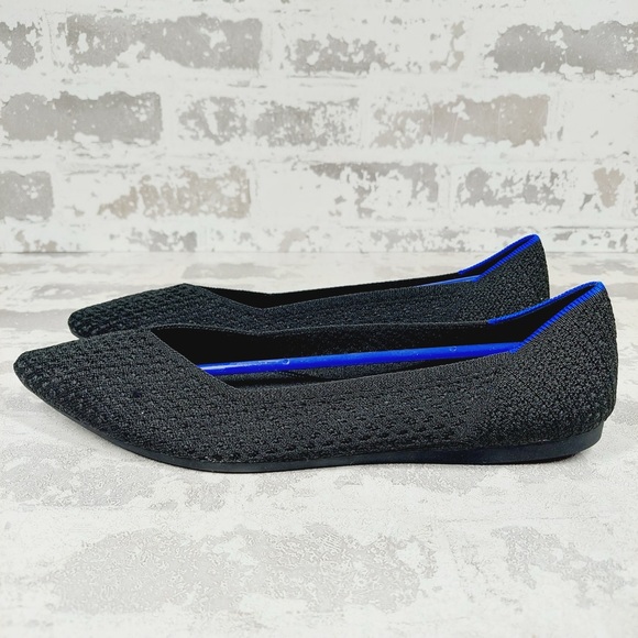 NEW Rothy's The Flat Black Knit Pointy Toe Slip On Loafers O317